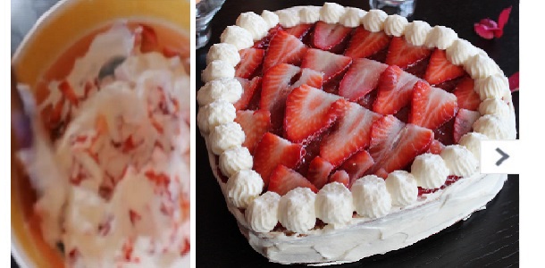 Tarta corazón de San Valentín con nata y fresas ¨Recetas románticas¨ Si te gusta dinos HOLA y dale a Me Gusta MIREN…