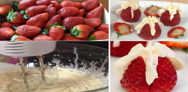 Prueba estas deliciosas fresas Rellenas de Crema muy fáciles y rápidas de hacer con solo 5 ingredientes!